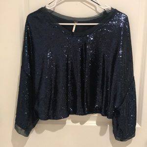 Free People Navy Sequined Top - XS